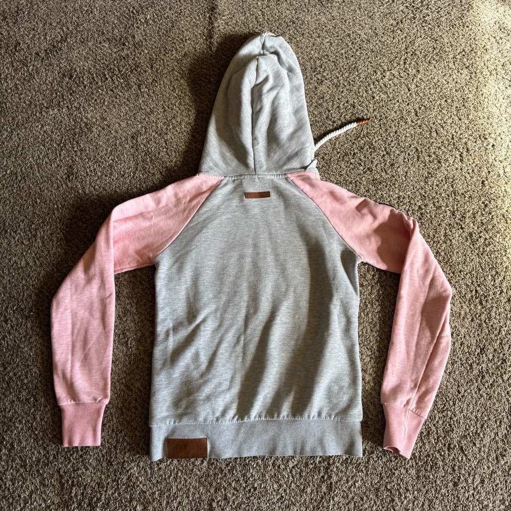 Naketano Women’s M Brave New World Hoodie Pink Grey Cowl Neck - Picture 2 of 10
